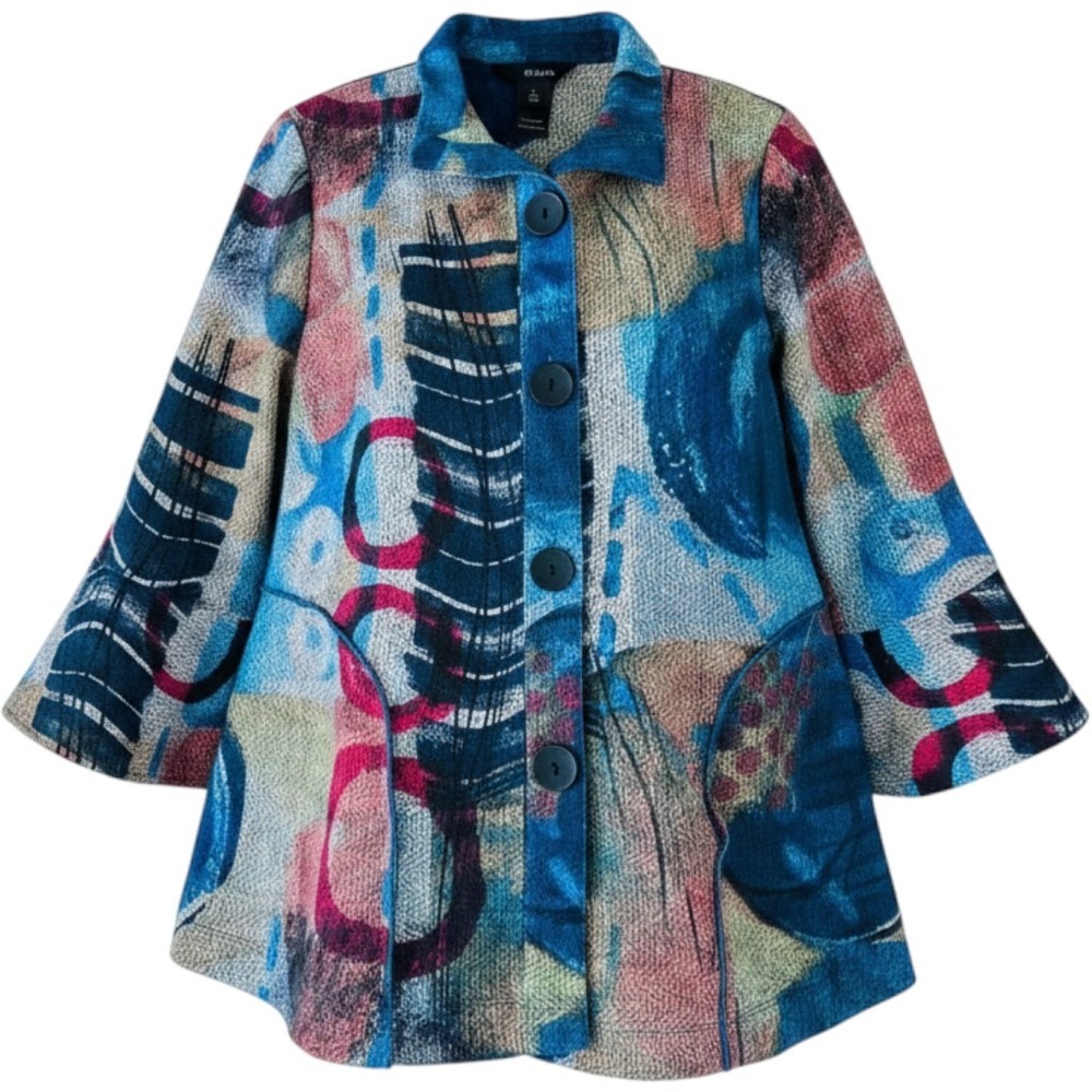 Ali Miles Abstract Print Colorful Art to Wear Button Front Jacket Size Small